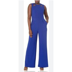 Calvin Klein Womens Sleeveless Wide-Leg Jumpsuit corpped Size 12 Blue pockets